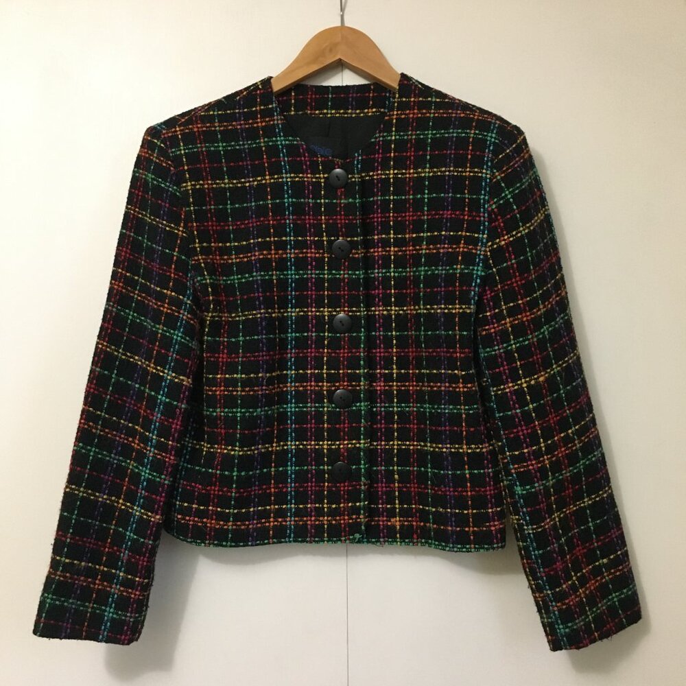 Vintage 80s Cropped Boxy Blazer | Structured Shoulders Petite Arcadecore S 🌈